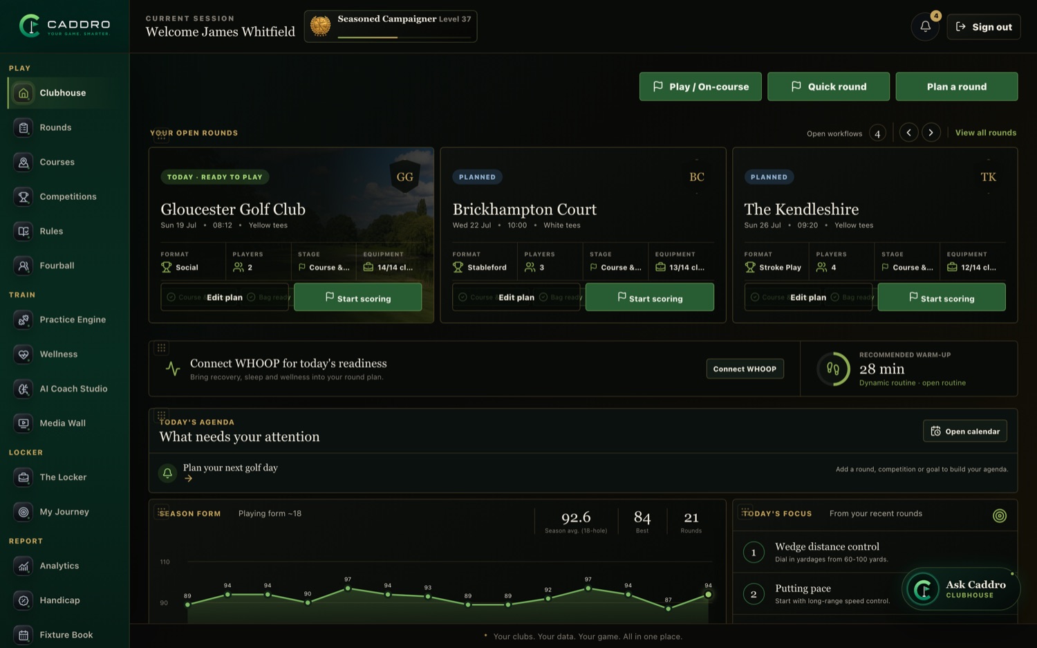 MyGolf clubhouse dashboard